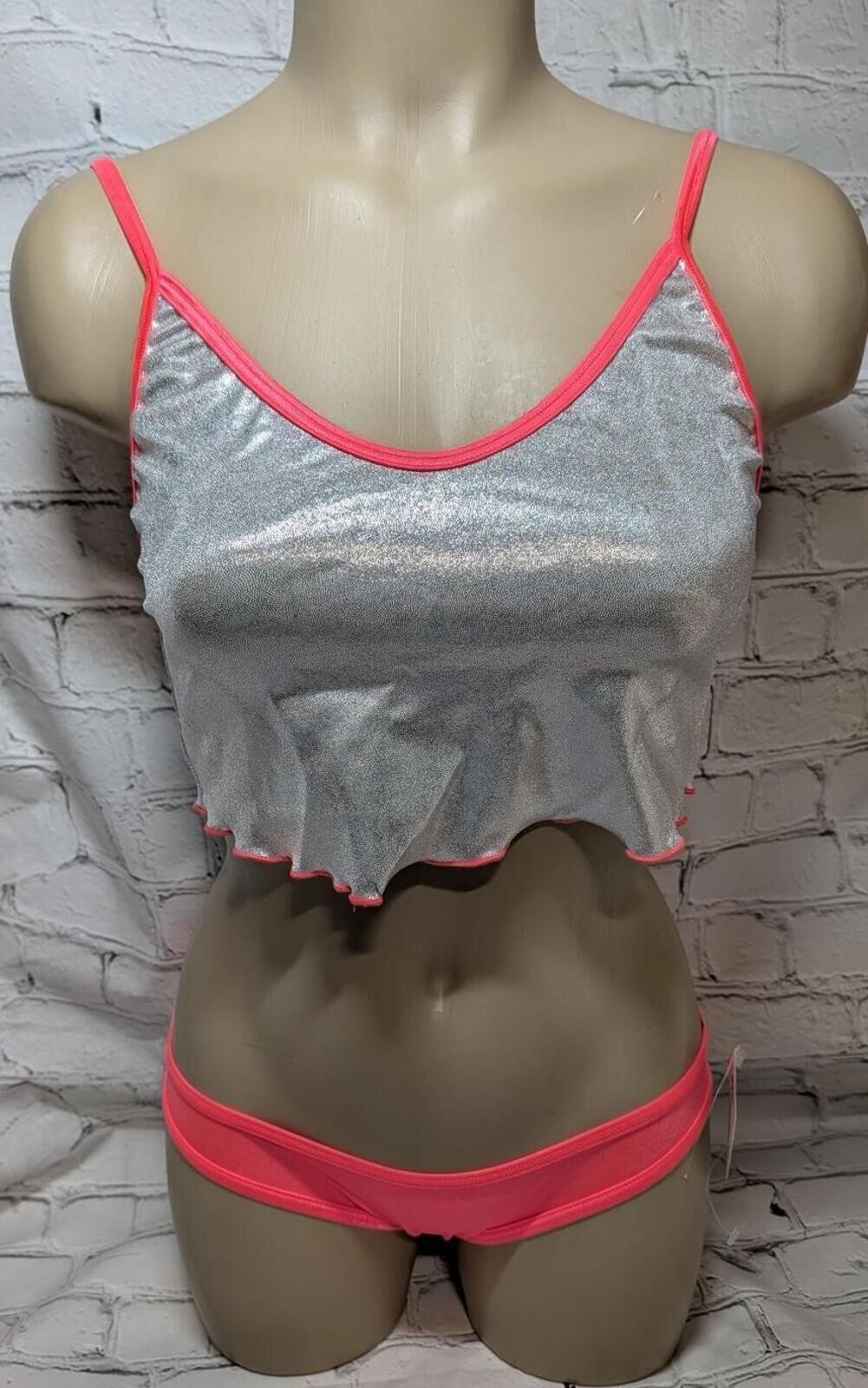 BODYZONE VINTAGE Silver and coral top and scrunch butt bottom NWT