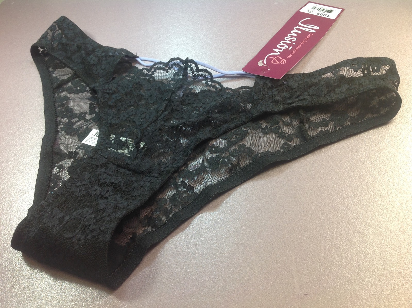 Women Panties,Bikinis ILUSION Size L. Black Floral Fishnet W/Decorations