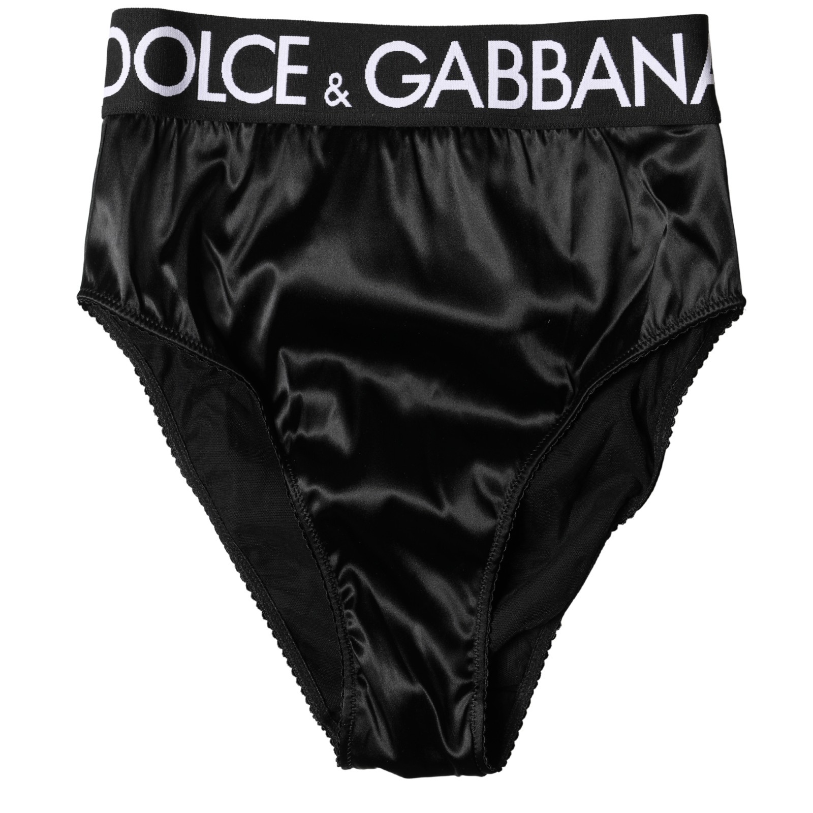 DOLCE & GABBANA Underwear Black Satin High-Waist Brief Logo Women IT2 / S 270usd