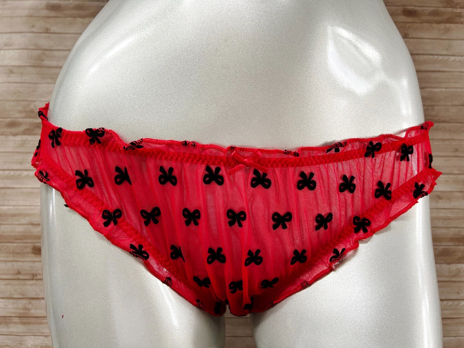 Nwt Victorias Secret Red Mesh Bow Open Keyhole Ruffle Cheeky Cheekini Panty S