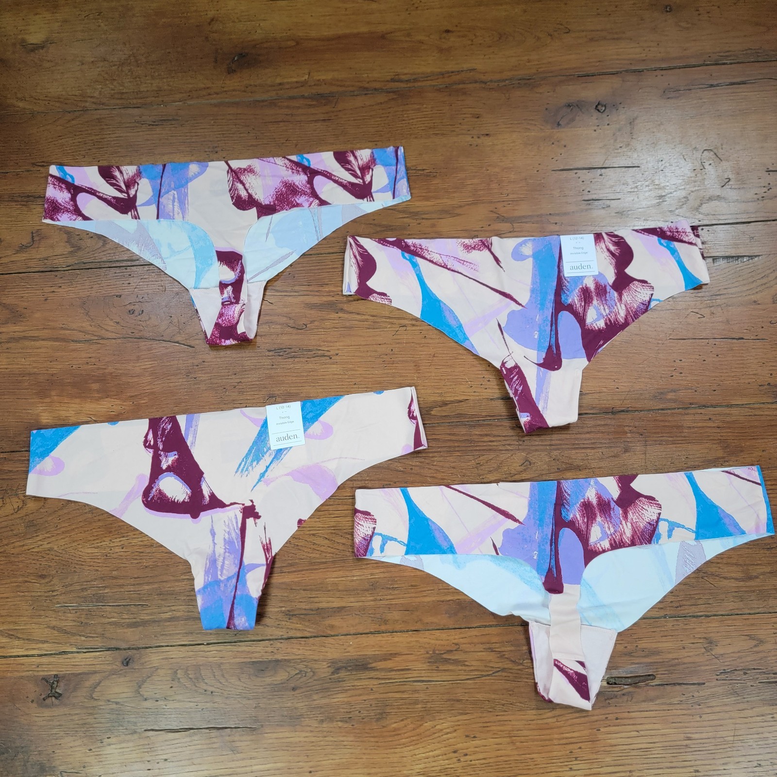 (4) Auden Womens Large (12-14) Nylon Thong Underwear Invisible Edge S Silky L