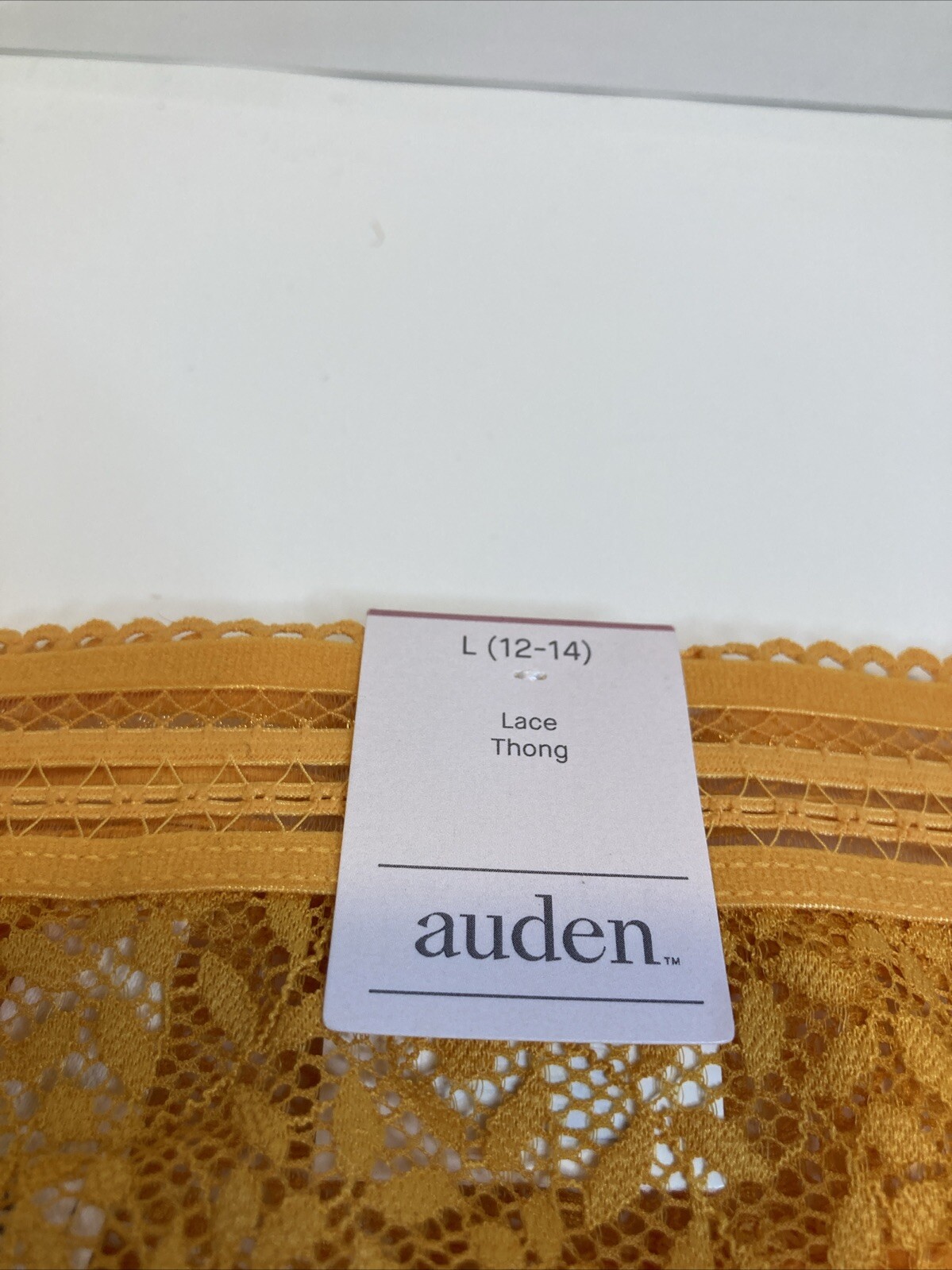 Auden Womens All Over Lace Thong Size L Mesh Waistband Gold Panties