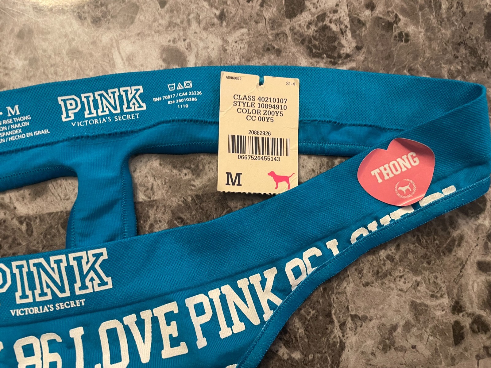 NWT VICTORIA’S SECRET PINK M RUNS SMALL BLUE SEAMLESS VINTAGE RARE THONG PANTIES