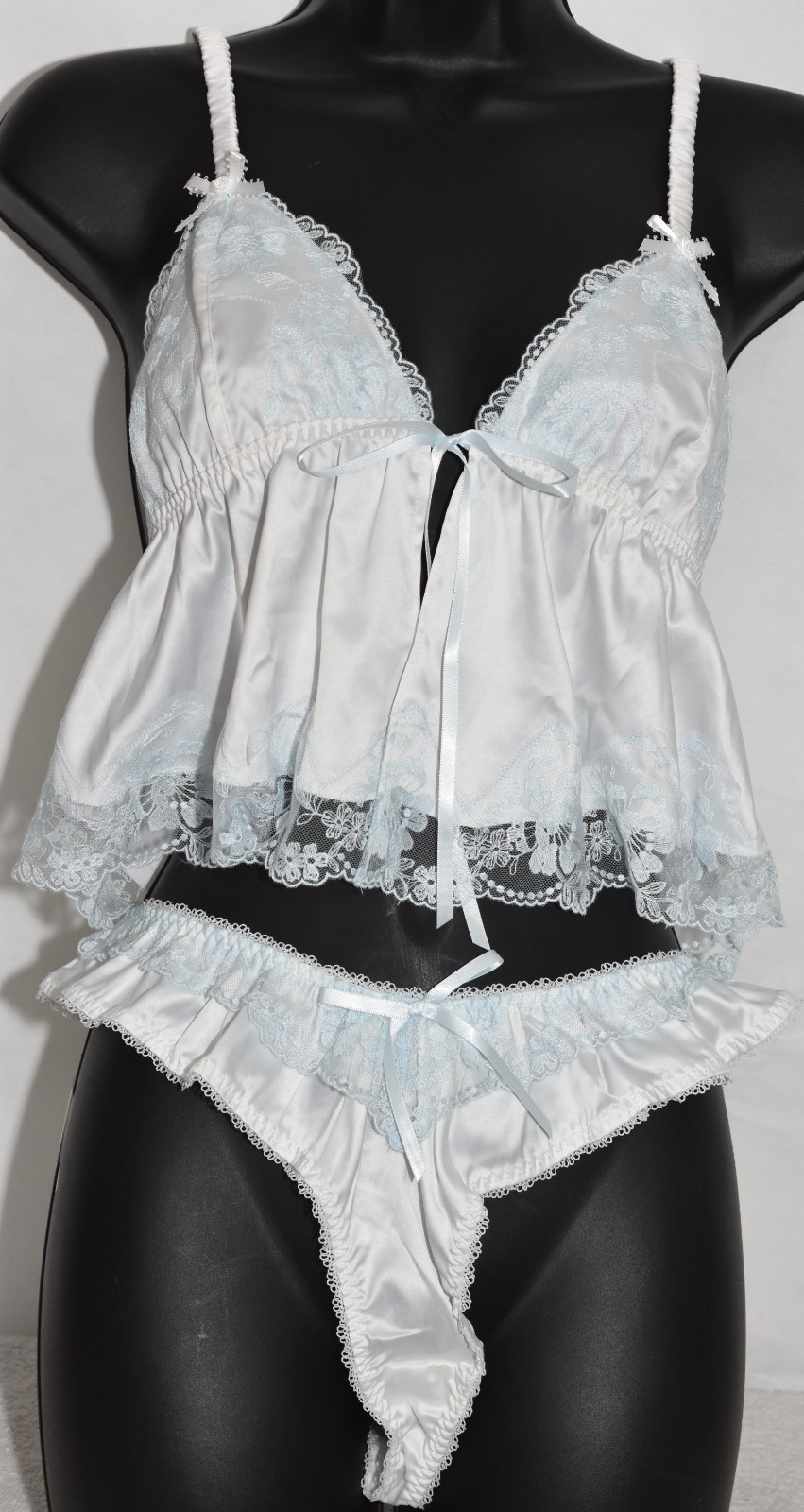 LOVE & LEMONS Sleep Top Thong panty SWEETHEART SATIN ruffle Lot L Lingerie