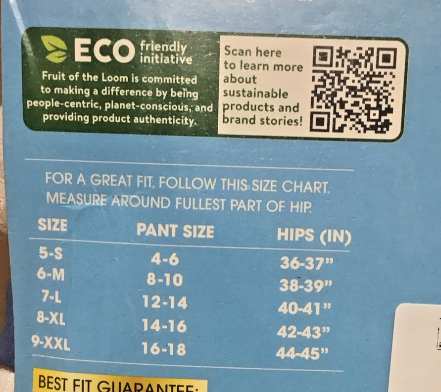 Fruit Of The Loom Hipsters Underwear Best Fit Guarantee 6-Pairs Size 9 / 2XL U23