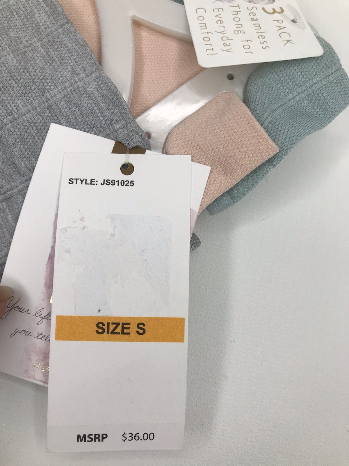 Jessica Simpson SZ S 3 Pack Seamless Thong Grey/Mint/Peach Colors Underwear NWT