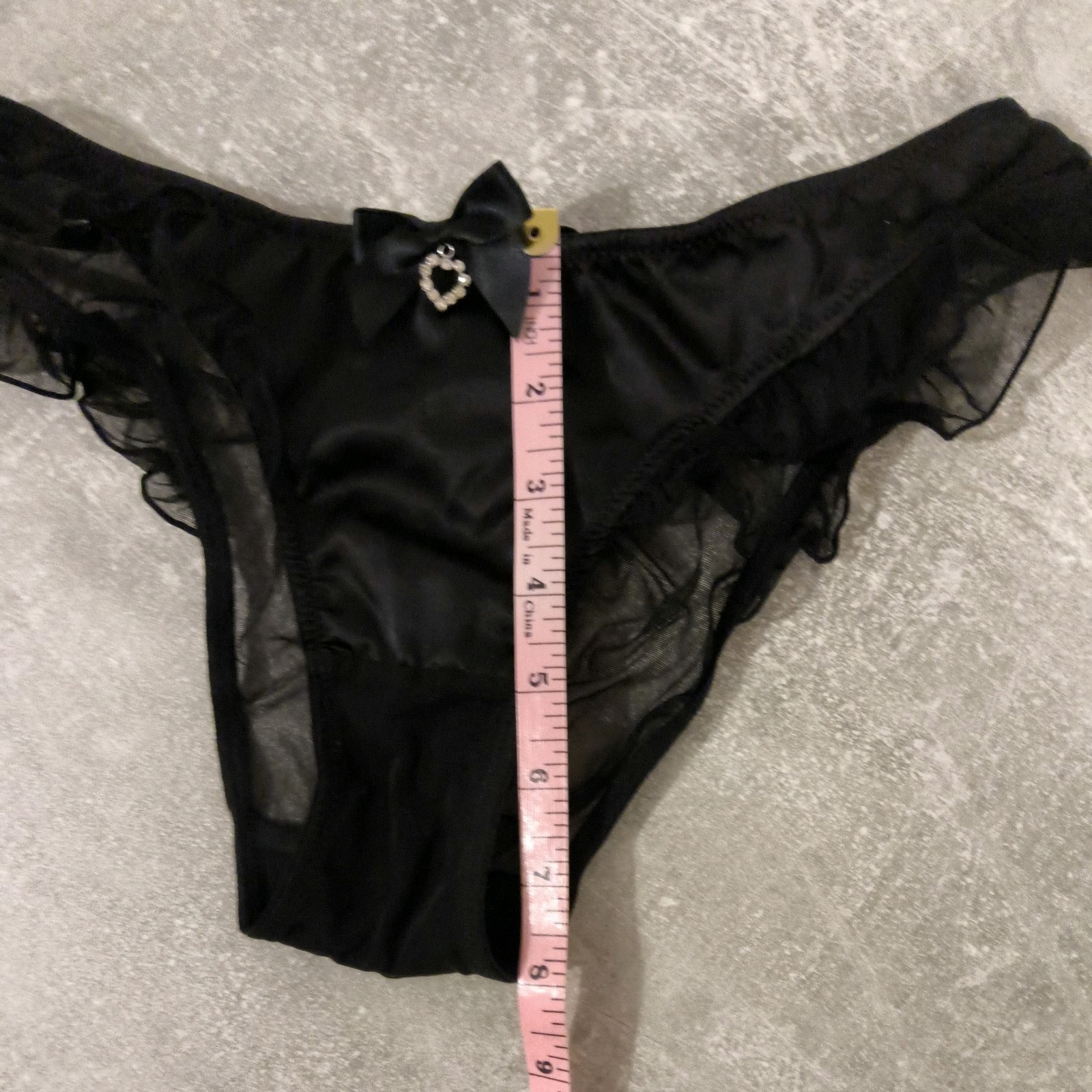 BNWOT Ann Summers Black Satin & Diamonte Trinket Ruffled Briefs Size 8-10