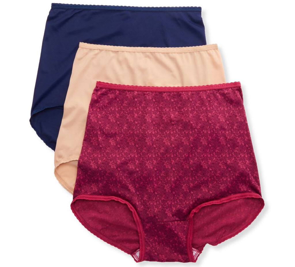 3 Pairs -Bali Women’s SKIMP SKAMP Brief Panties – Size 6 / Medium Nude Blue Pink