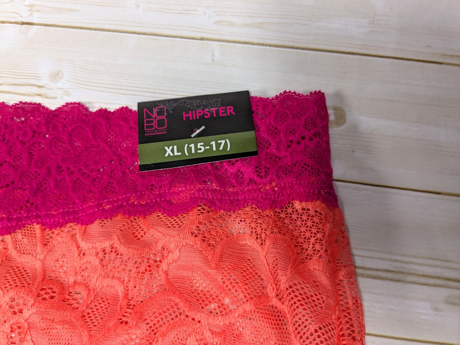 NWT No Boundaries Size XL (15-17) Orange Pink Sheer Stretch Lace Hipster Panties