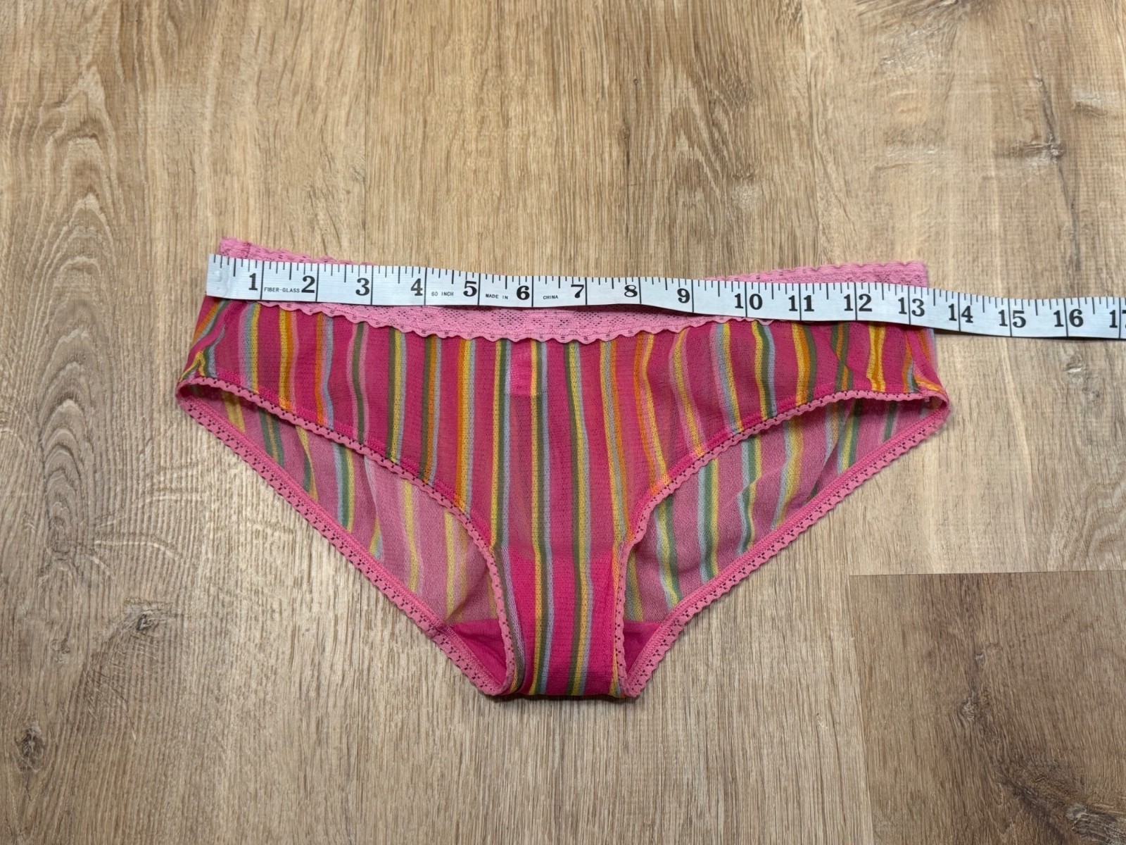 Y2K 2004 Victorias Secret PINK Micro Mesh Pink Striped Lace Trimmed Underwear ML