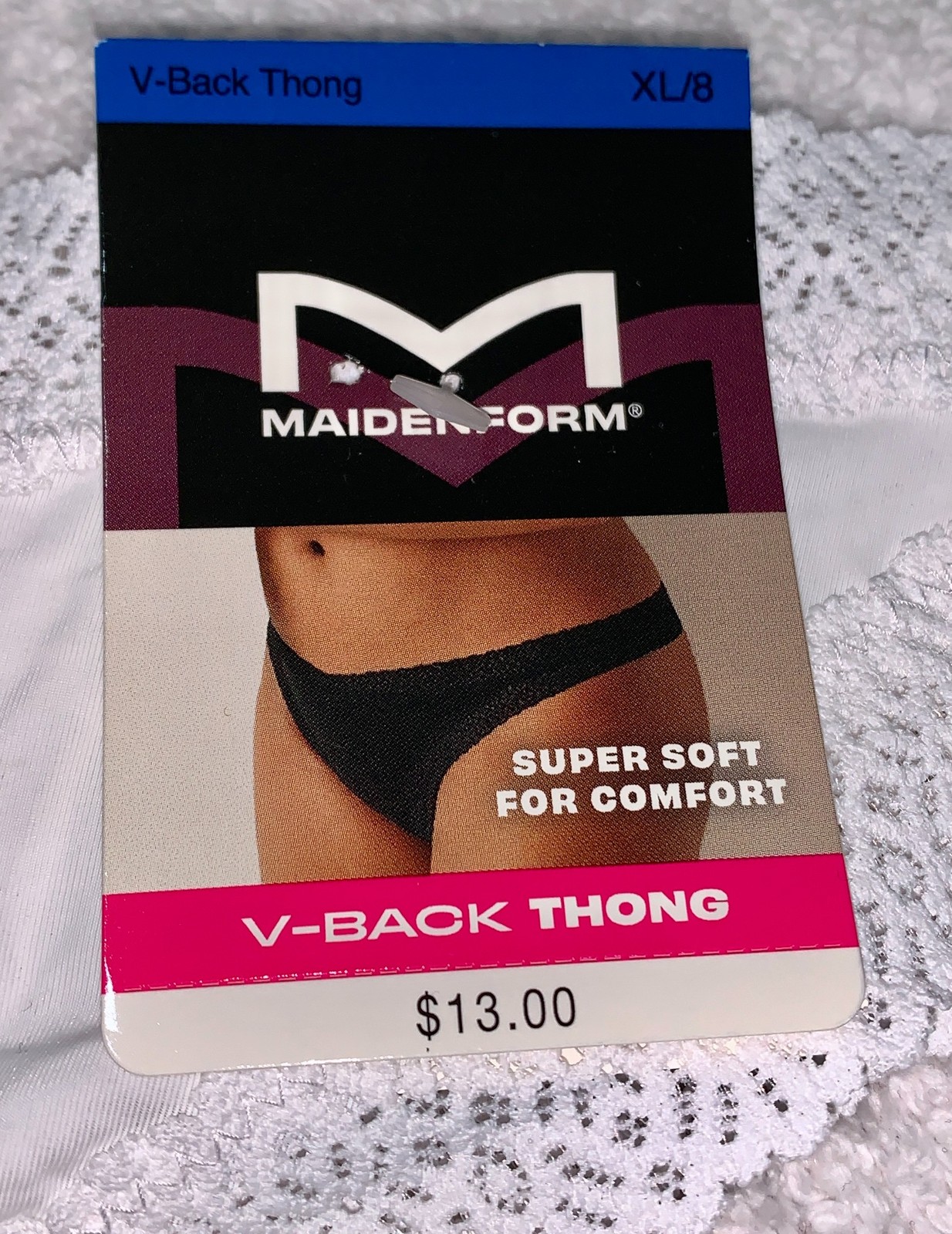 MAIDENFORM M Super Soft Lace Trim V Back White Thong Panty Womens Sz XL 8