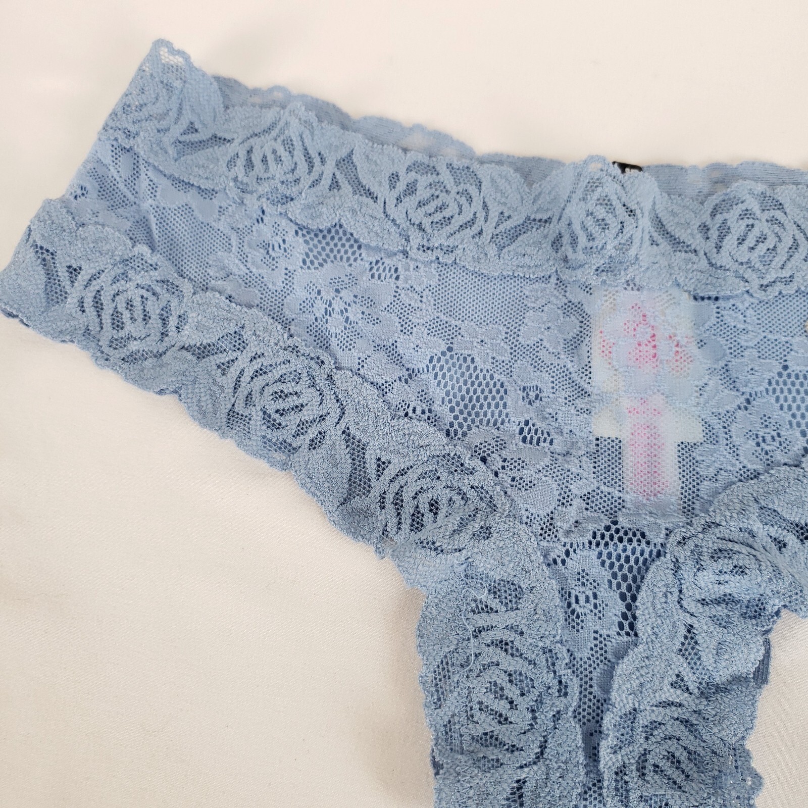 Victorias Secret PINK Cheekster Womens Medium Blue Rose Lace Glitter Logo NWT