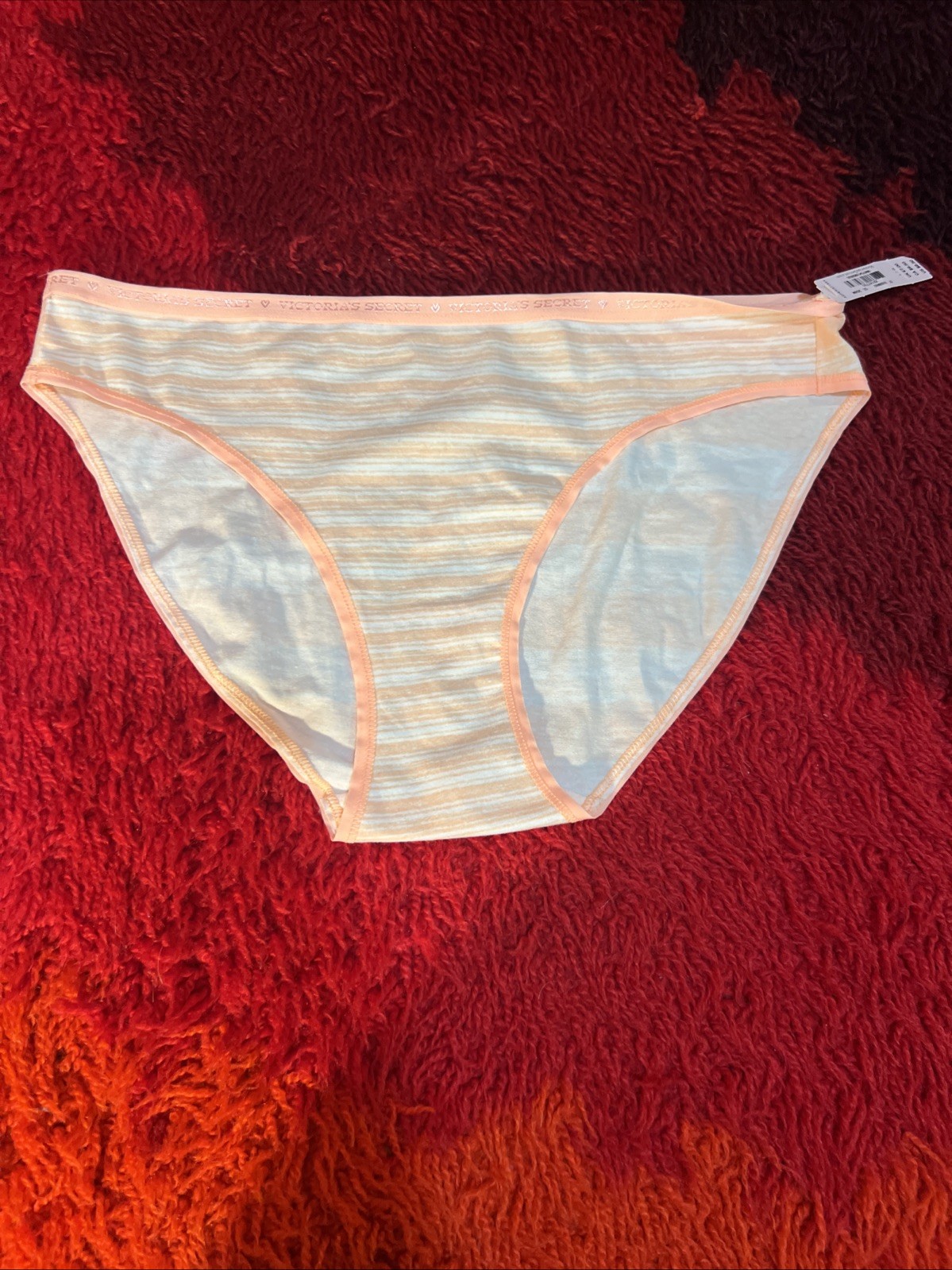 VICTORIA’S SECRET Neon Orange STRIPES HIGH LEG Bikini Panties Large 2016