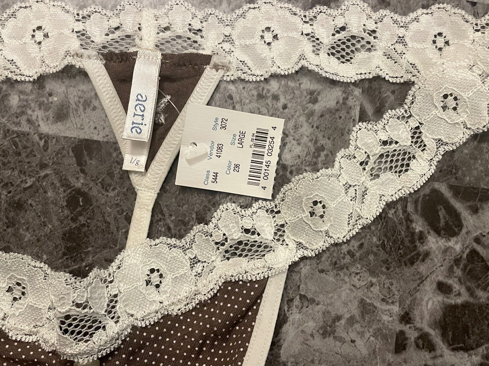 AERIE AMERICAN EAGLE L POLKA DOT MODAL BLEND LACE VINTAGE RARE V STRING PANTIES