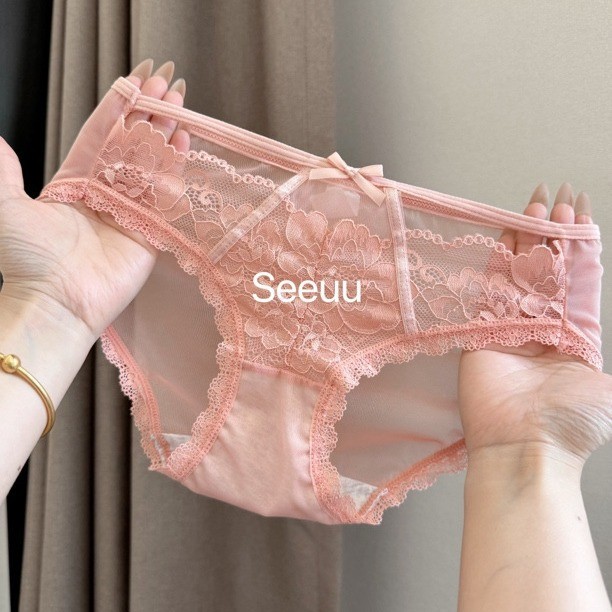 Hollow Lace Underwear with Cotton Crotch High Elasticity Mid Waist Breathable