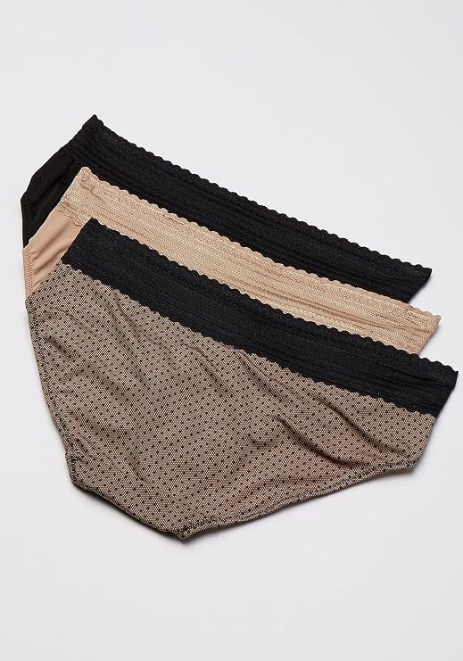 3 Pack Warner’s Women’s Hipster Panties MEDIUM Black Almond Lace Dot Print