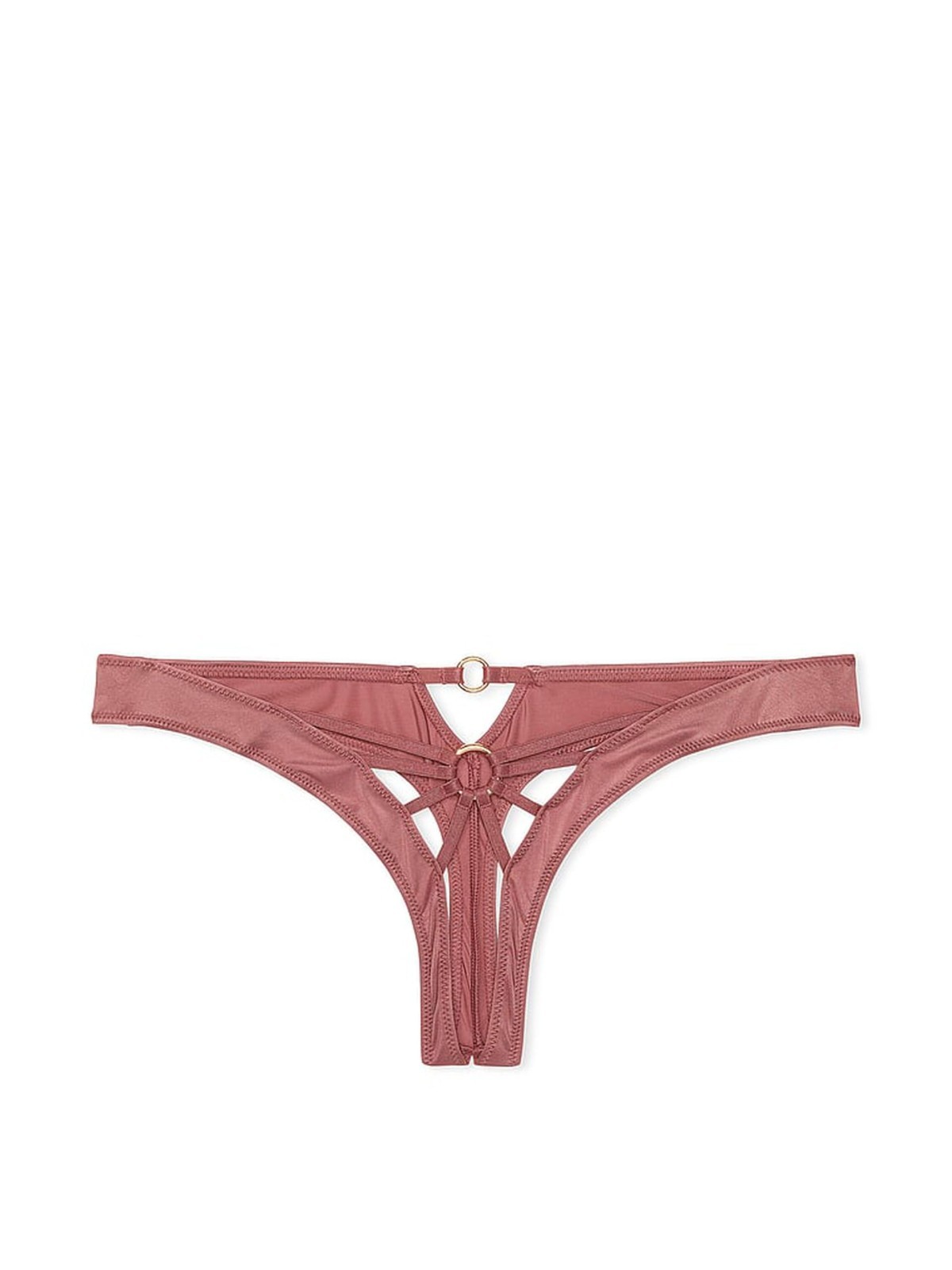 Victoria’s Secret Women’s Strappy Crotchless Thong Panty Gold Ring Mauve NWT
