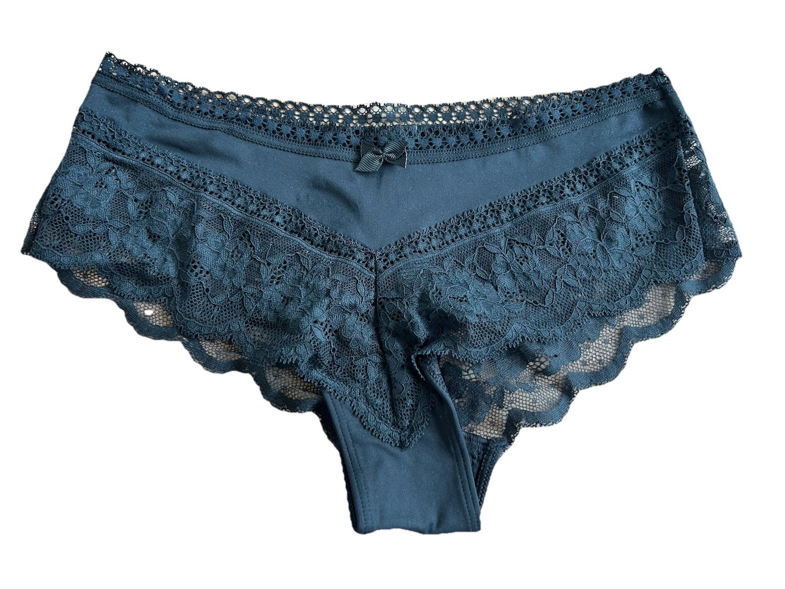 Ex M&S black brazillian lace trim knickers Size 6 New