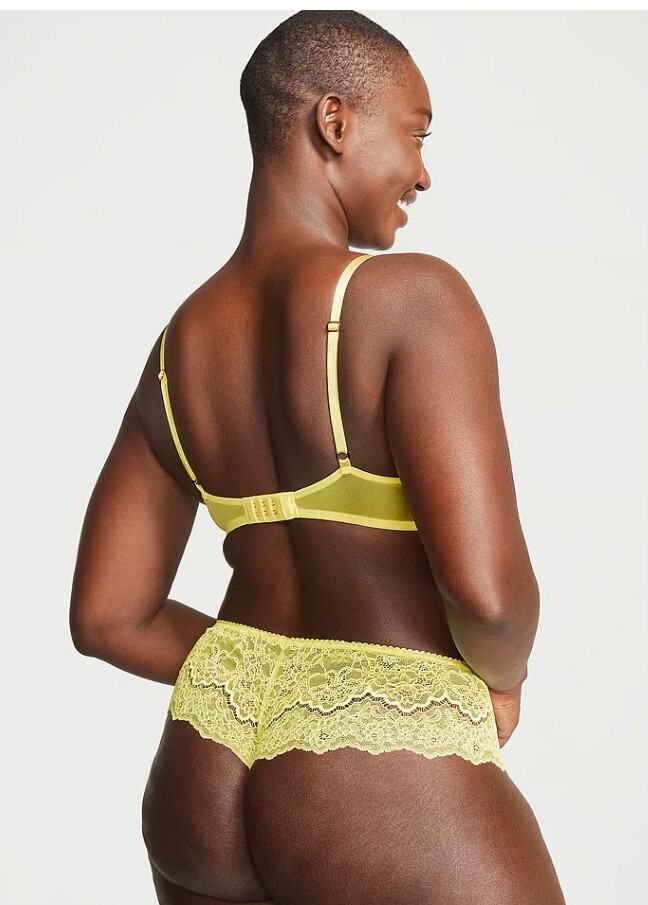 Victoria Secret Dream Angels Floral Lace Hipster Thong Panty (Lemon Citron)-XS