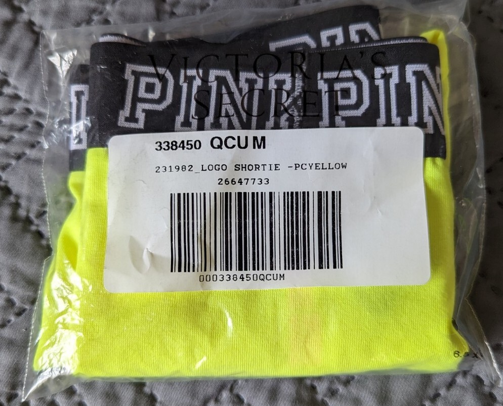 Victoria’s Secret PINK Logo Boyshort Panty in Block Elastic Lemon Blaze. MEDIUM