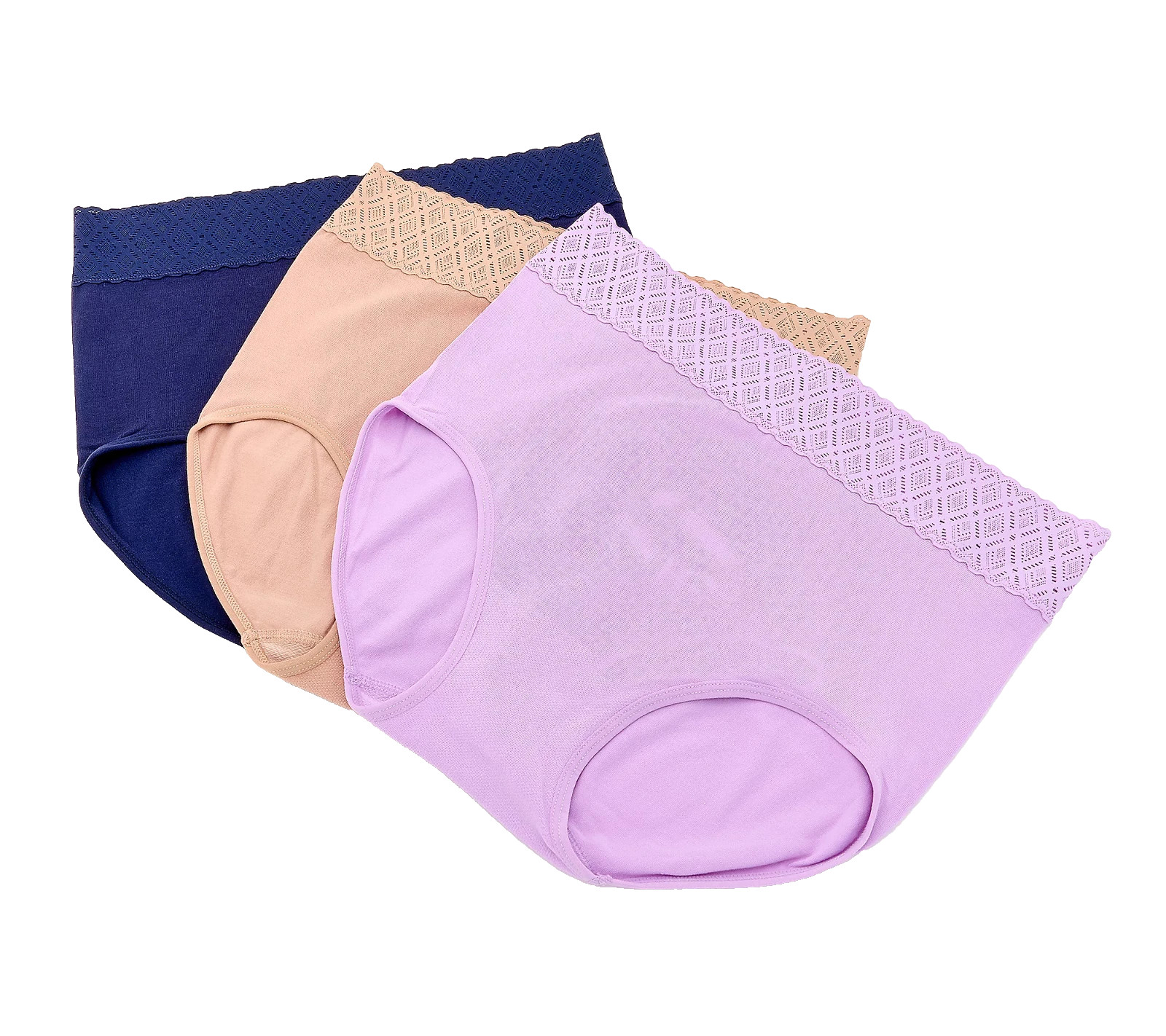 Breezies~Set of 3~Comfort Breeze Lace Edge Briefs~Small~Lavender~A679204 13178