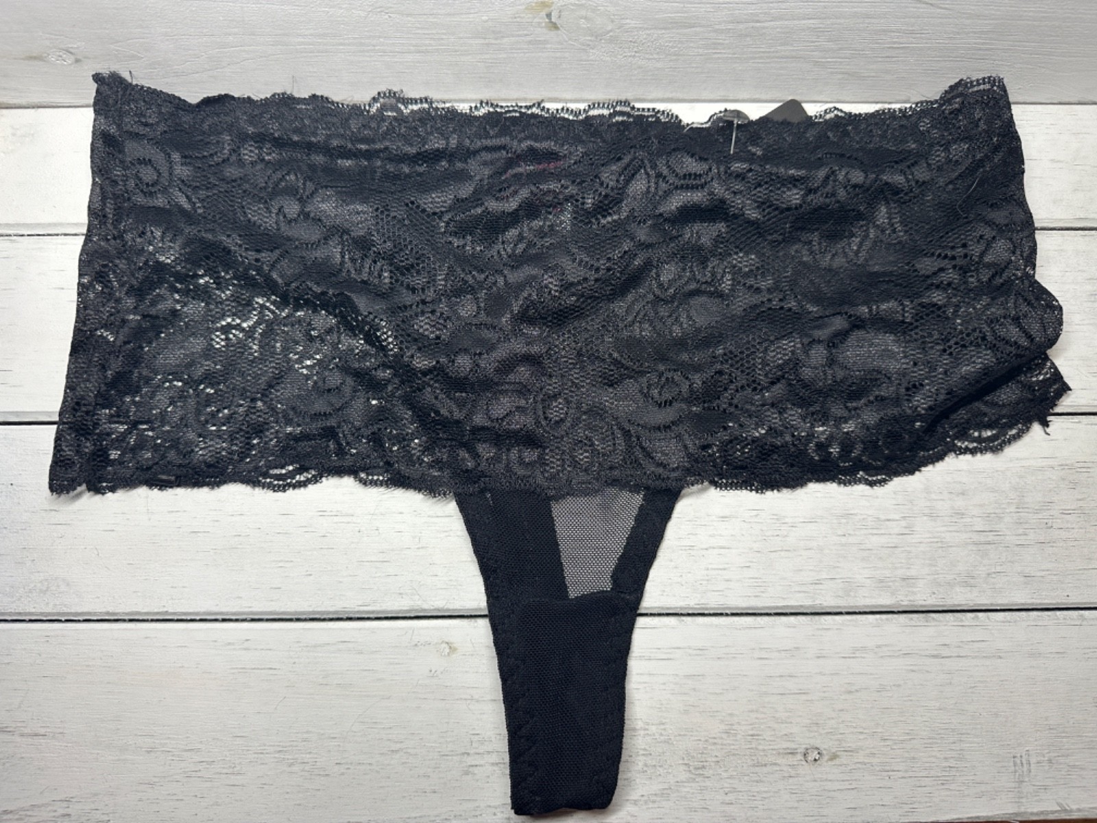 prettylittlething THONG panty • High Waist Black Floral Mesh Lace MEDIUM