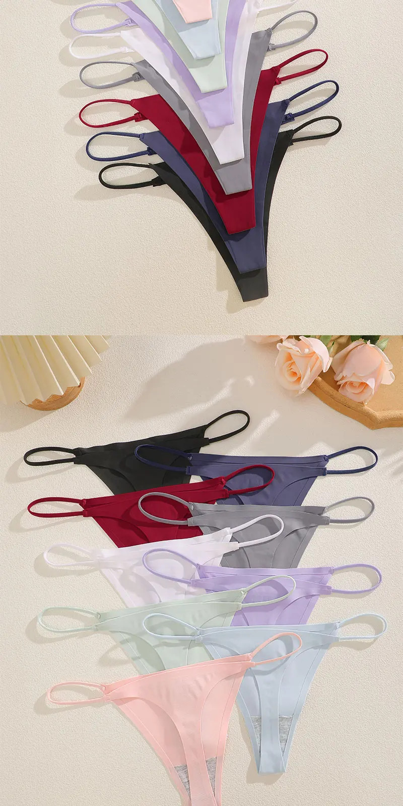 Low Rise Thong Panties Seamless Stretch Thin Strap Breathable Comfortable 6PCS
