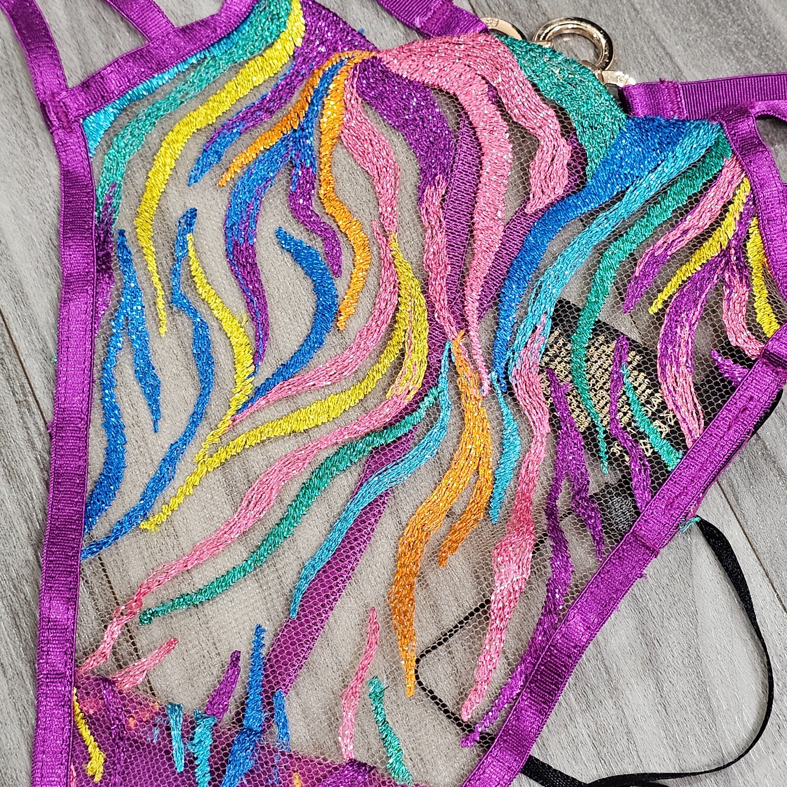 Honey Birdette Solange Rainbow Colorful Embroidered Thong Panty Size M