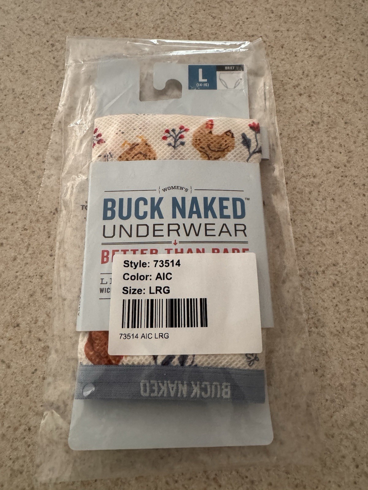 Duluth Trading Women’s Buck Naked Underwear Brief Large Antique Chicken Print