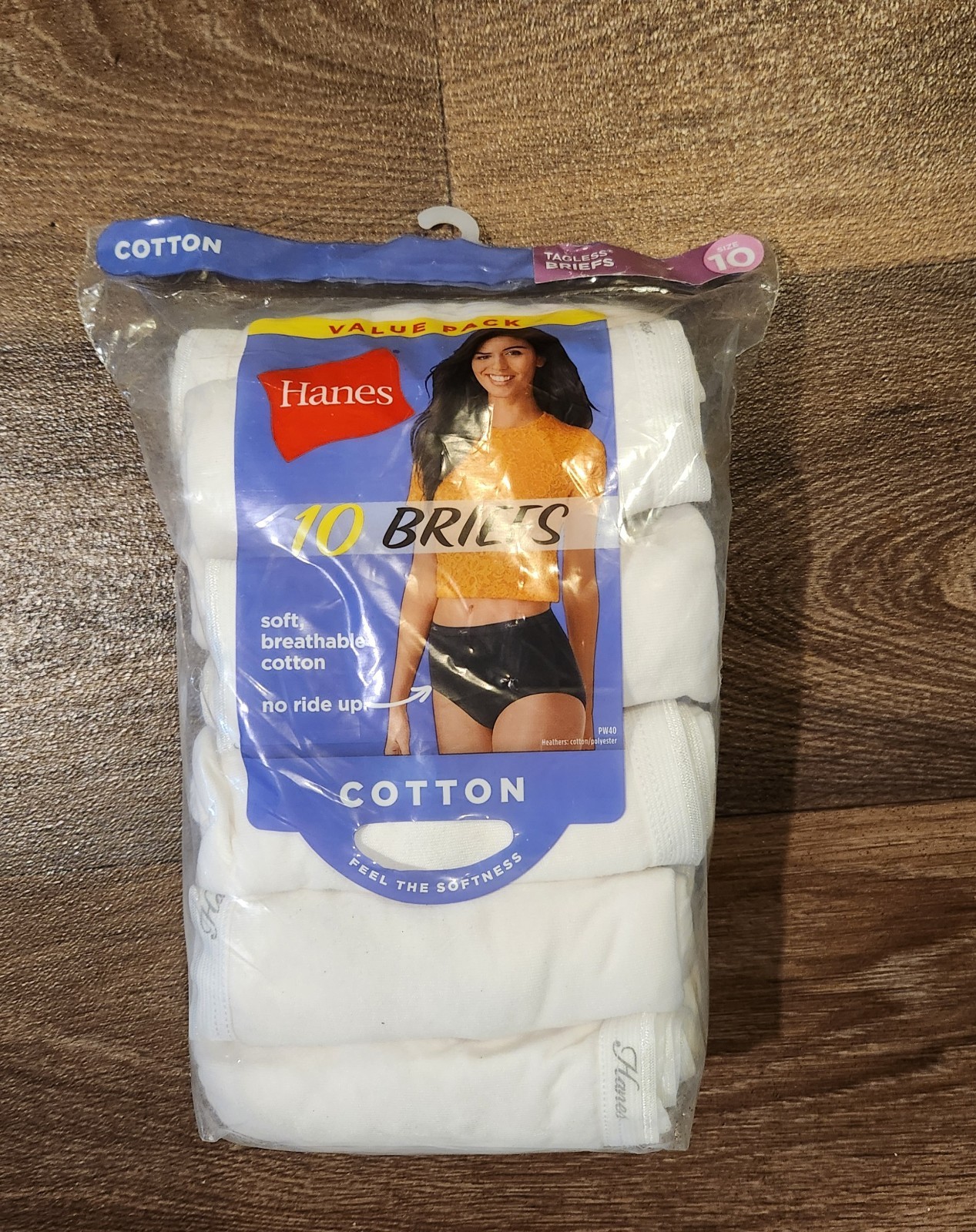 Hanes Women’s 10 pack Soft Cotton Waistband Briefs WHITE Size-10 Wicking