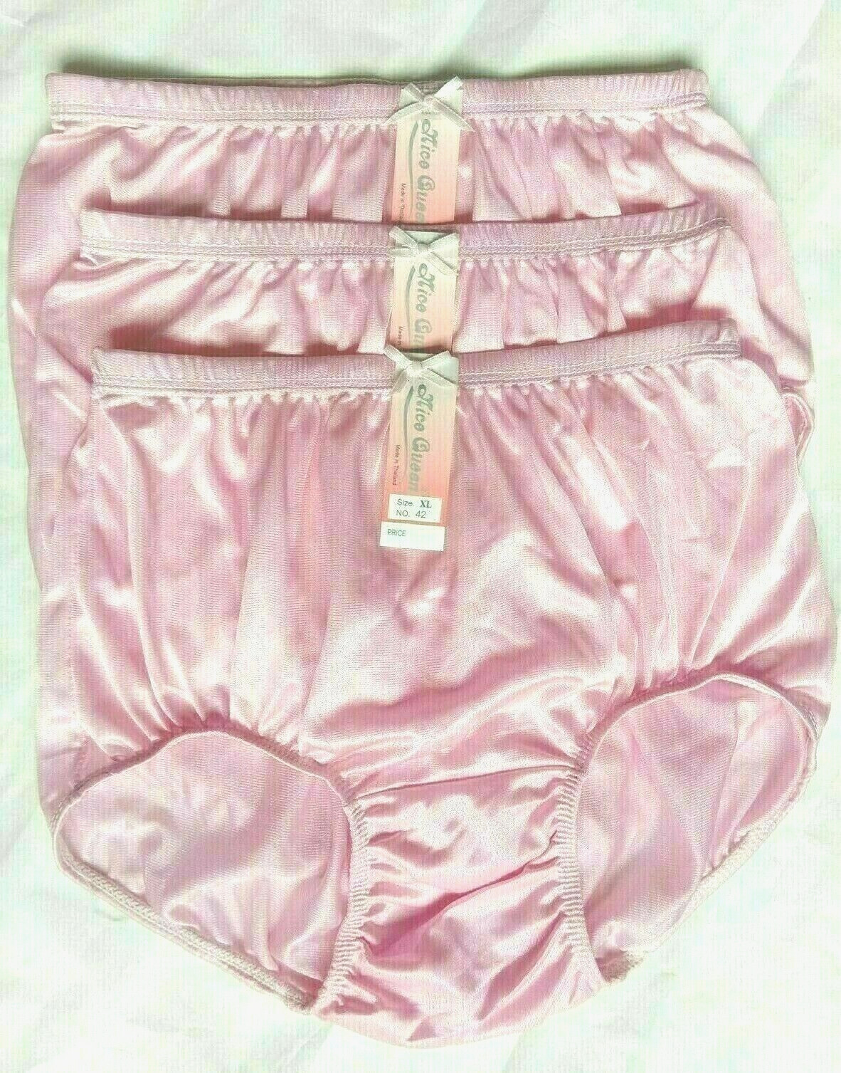 x3 Vintage Pink Panties Nylon Silky Bikini Hi Briefs Sissy Knickers Underwear XL