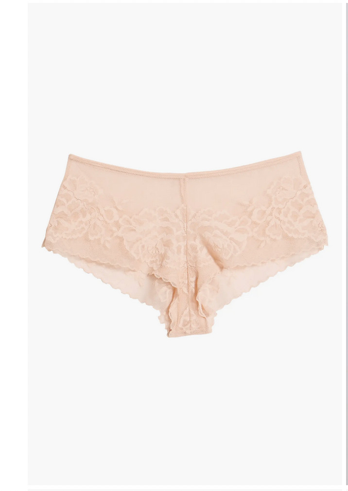 NATORI ~ New! NWT Size XL ~ Nude FLORA ROSE Mesh Cheey Boyshorts Panties c38