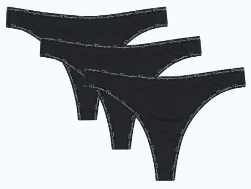 CHAMPION Sleek Microfiber 3 Pack Black Thong Panty Womens Sz S 5 L 7 XL 8 CH46M3