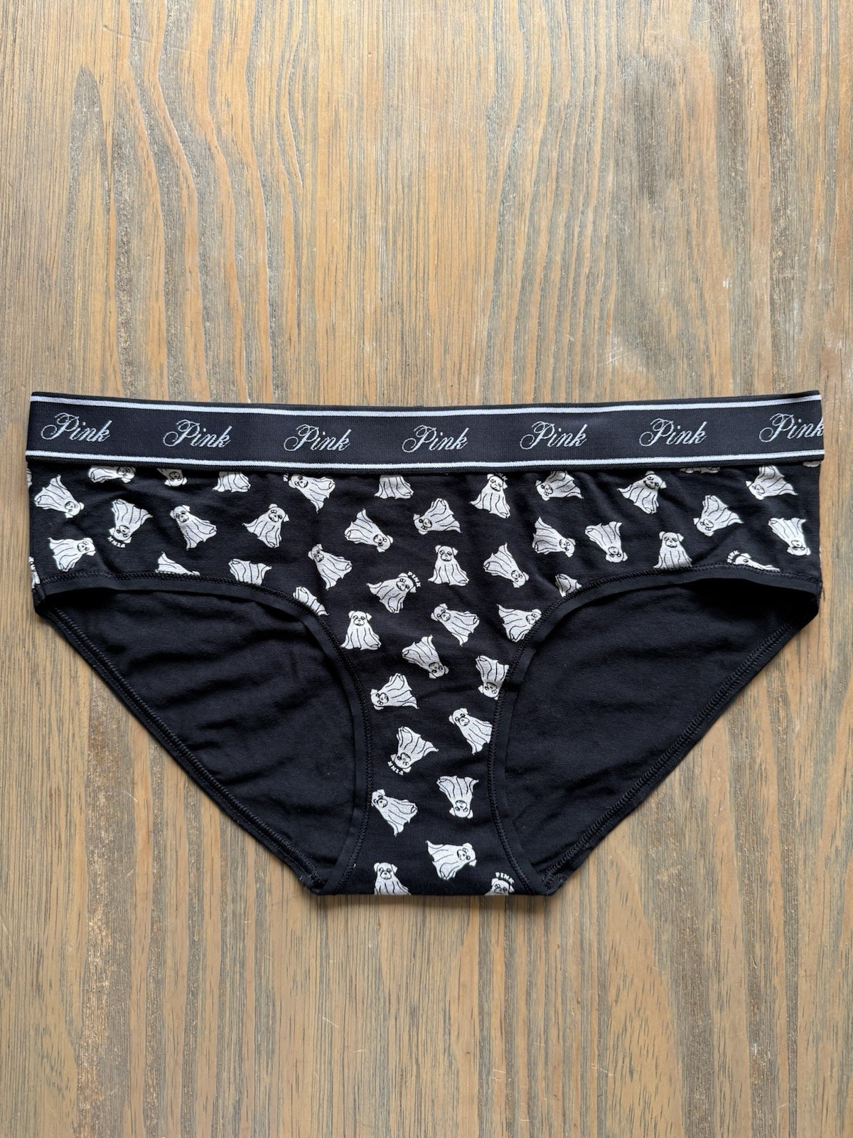 NWT Victoria’s Secret PINK Black Ghost Dog Halloween Thick Logo Band Hipster M