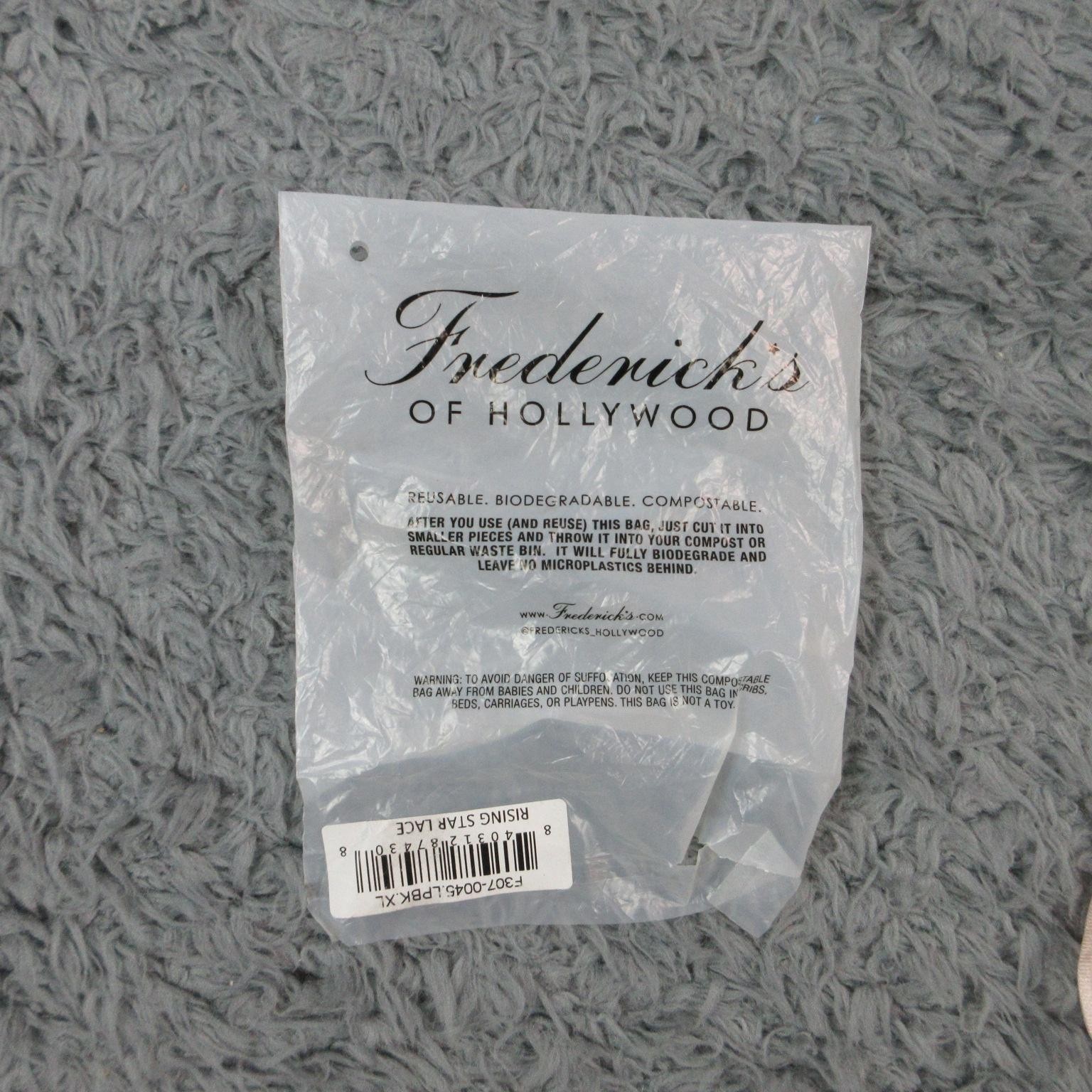 Frederick’s Of Hollywood Thong Womens XL Black Lace Sheer Strap Rising Star NWT