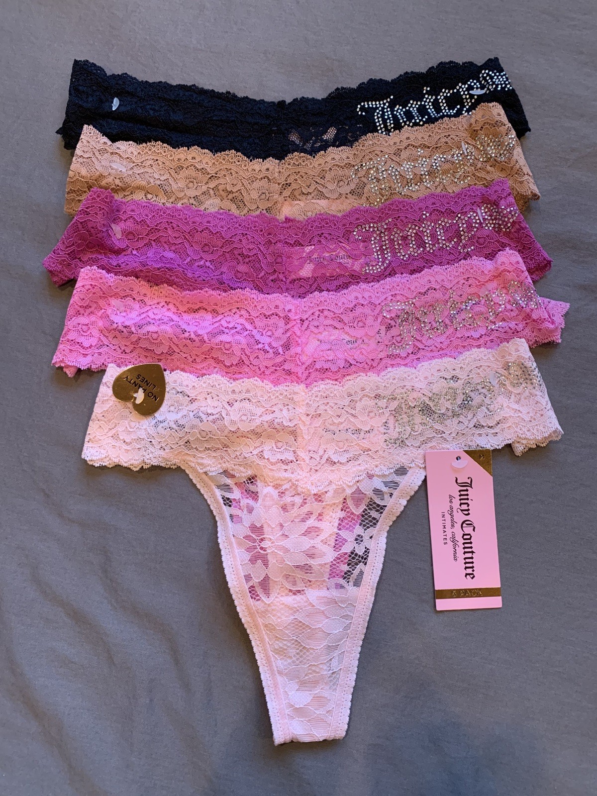 ✨ JUICY COUTURE — 5-Pack Luxe Lace Thong Set M — NEW WITH TAGS ✨