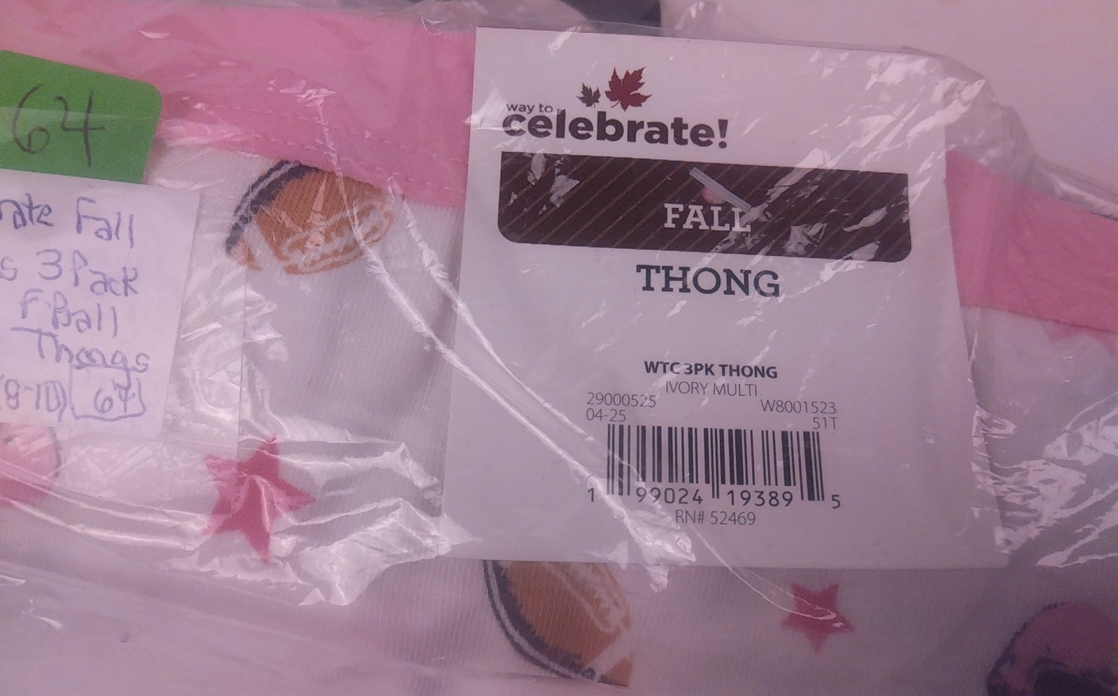 Celebrate Fall Ladies 3 Pack Ivory Football Design Thongs Size M(8-10) – New