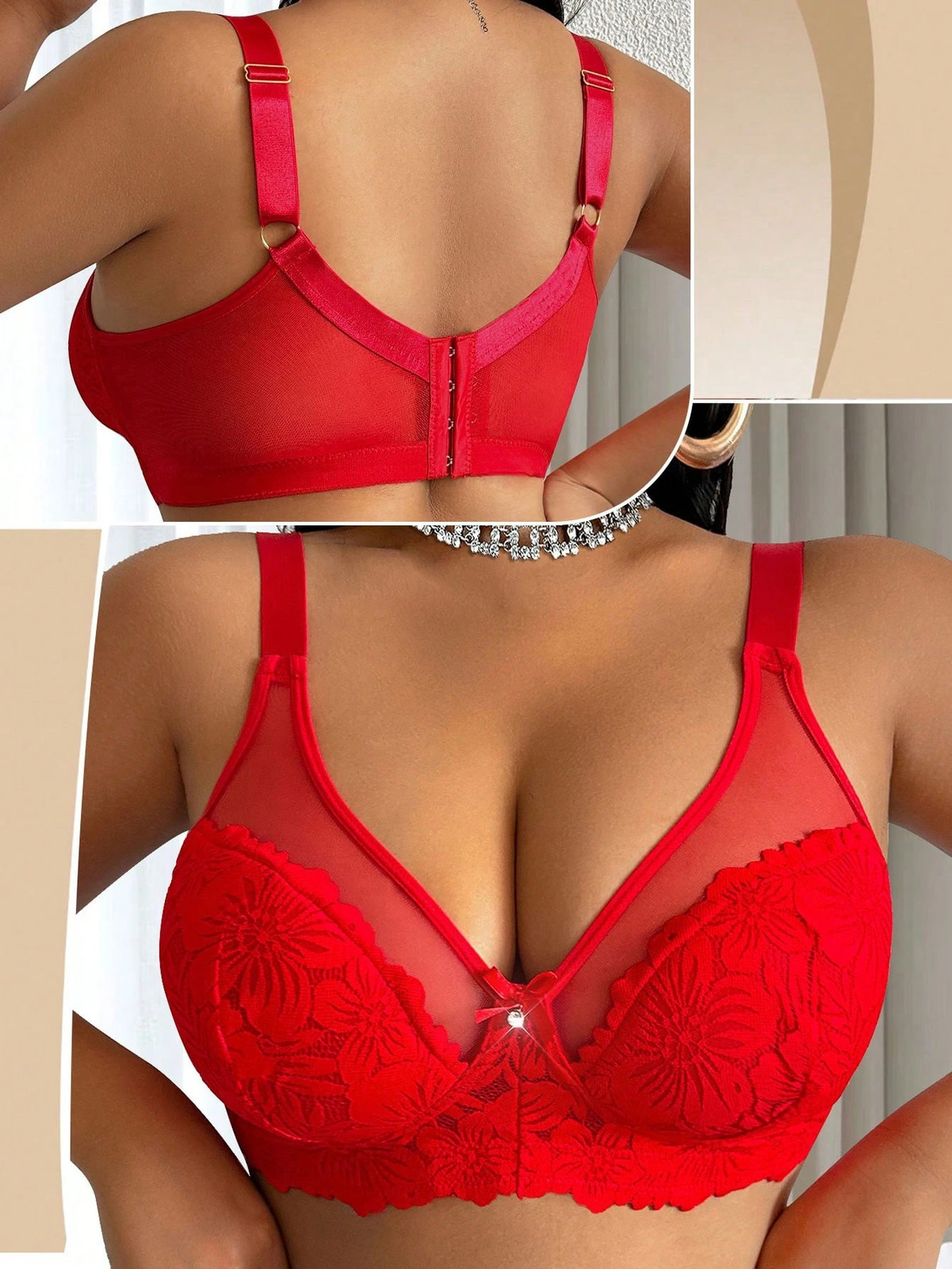 Ladies Plus Size Fashion Lace Patchwork Underwired Bra Cheap24