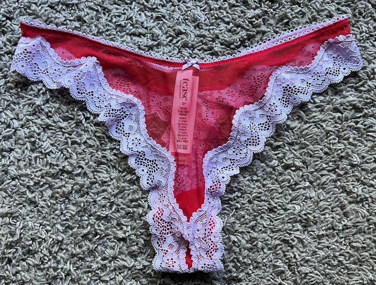 NWT Victoria’s Secret Tease High Leg Red Mesh Lavender Lace Thong Panty Small