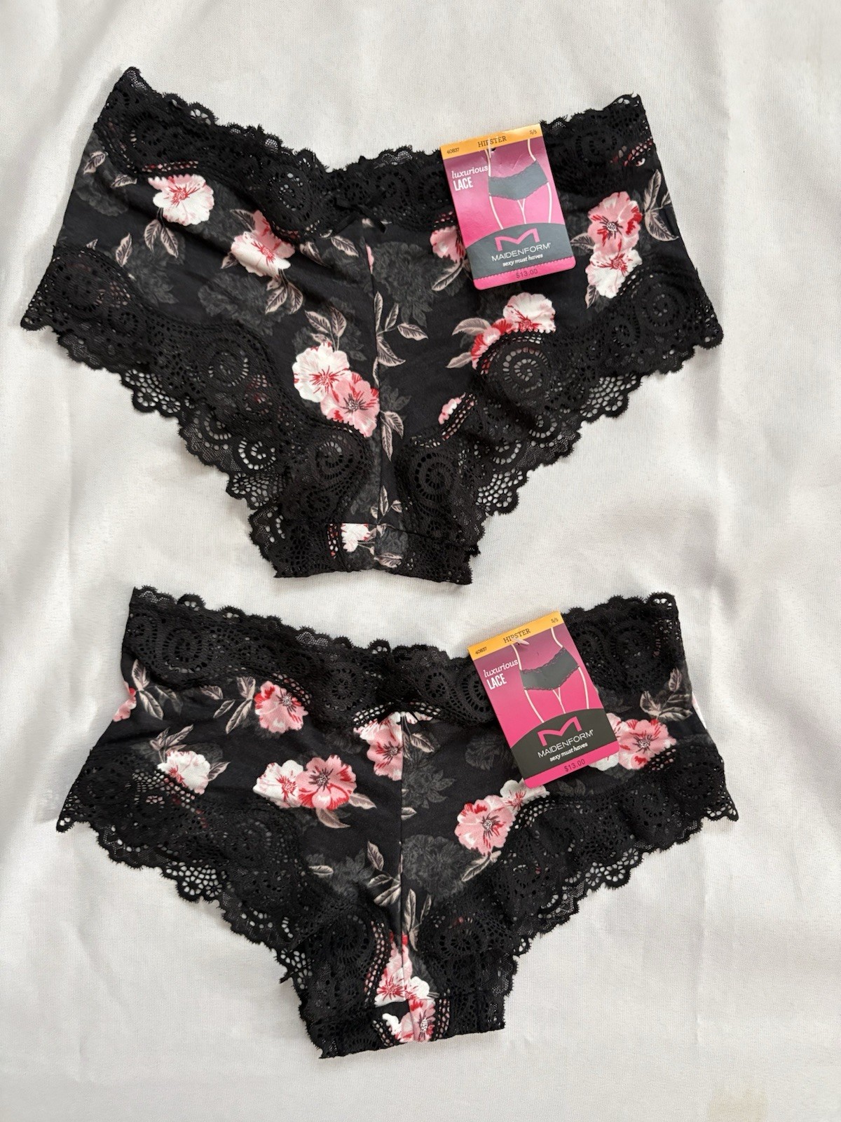 NEW Maidenform Hipster Panties Lace 40837 Maidenform Black 2 Pair Size Small