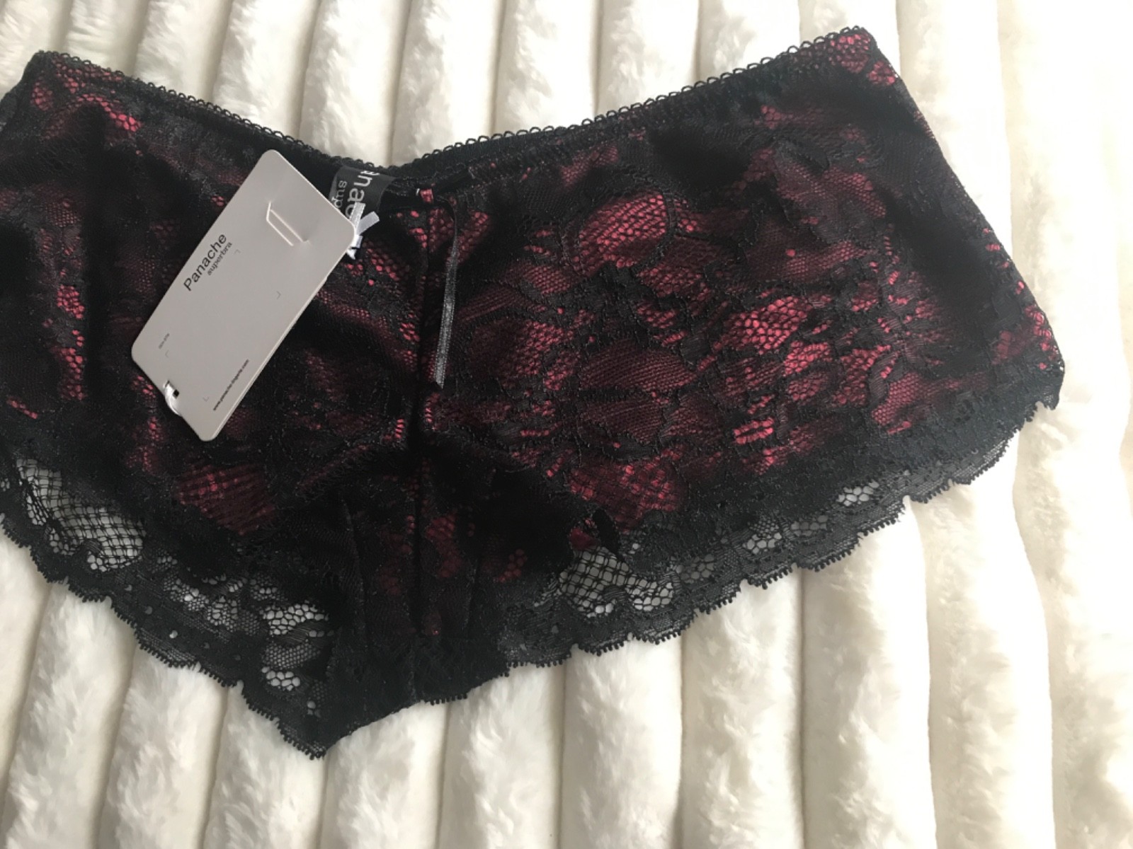 Panache black burgandy lace back Brief black lace NEW UK semi sheer small new