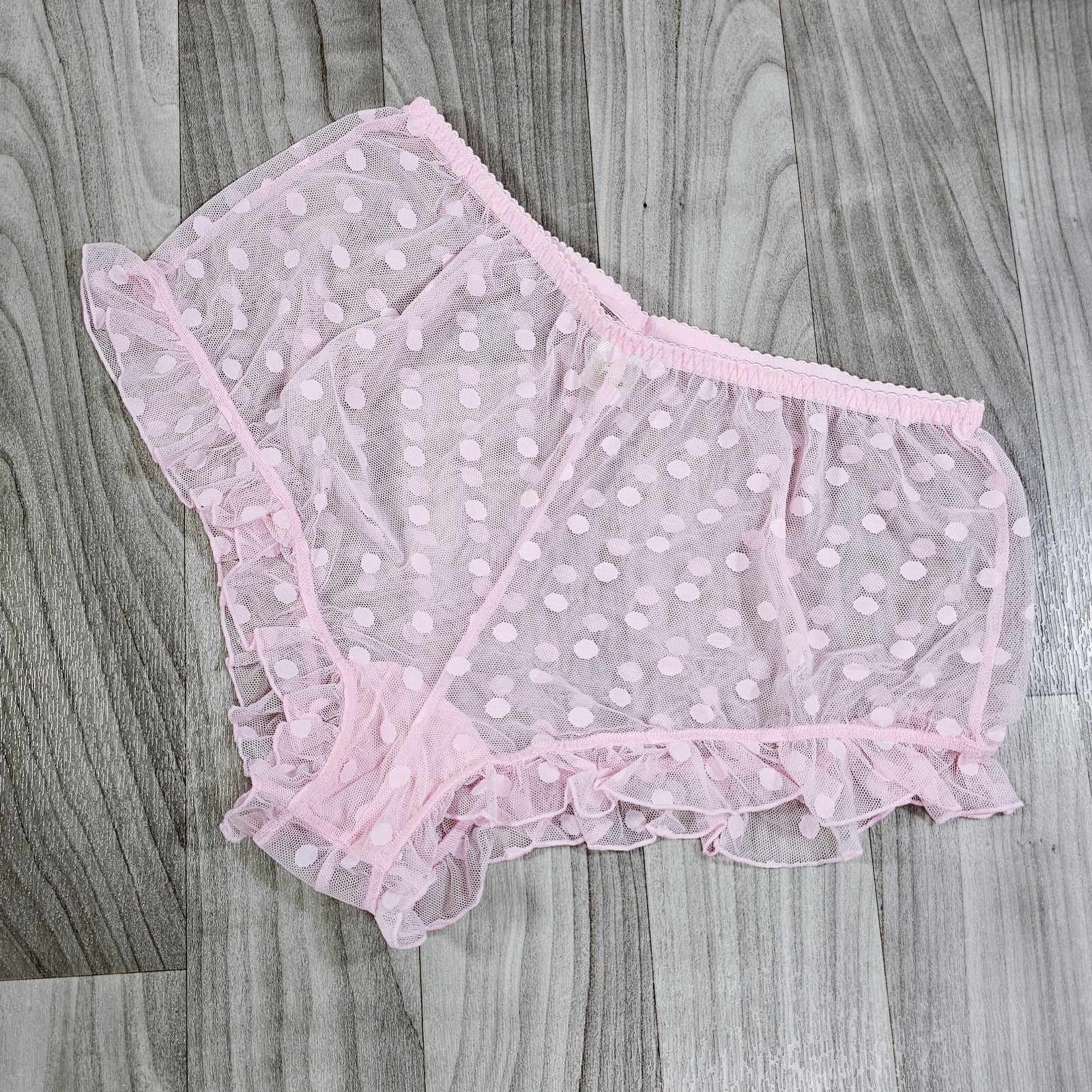 Secrets In Lace Pink Polka Dot Sheer Ruffle Panties Coquette Girl Size L