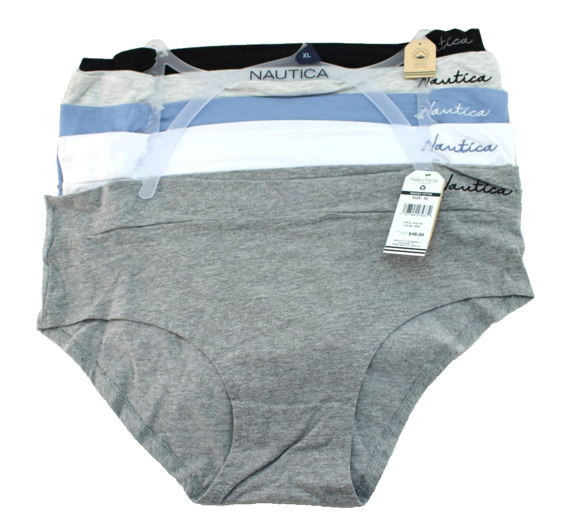 NAUTICA Size XL 5-Pair Multi Colors Cotton Hipsters Women’s Briefs RETAIL $48