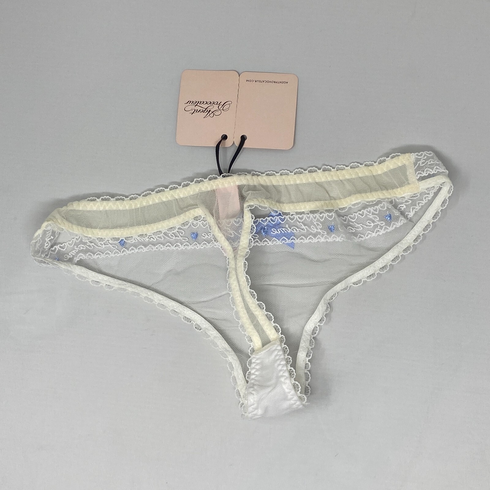 Agent Provocateur Edita White Baby Blue “Je Taime” Thong AP2 Small NWT