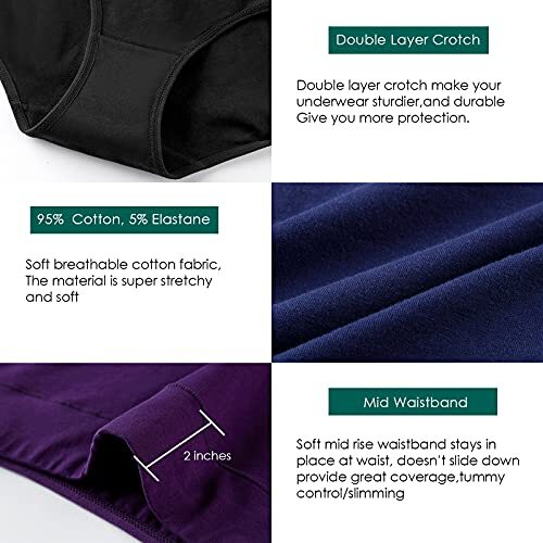 High Waisted Womens Cotton Postpartum Underwear No Muffin Top(Large,Dark,5-Pack)