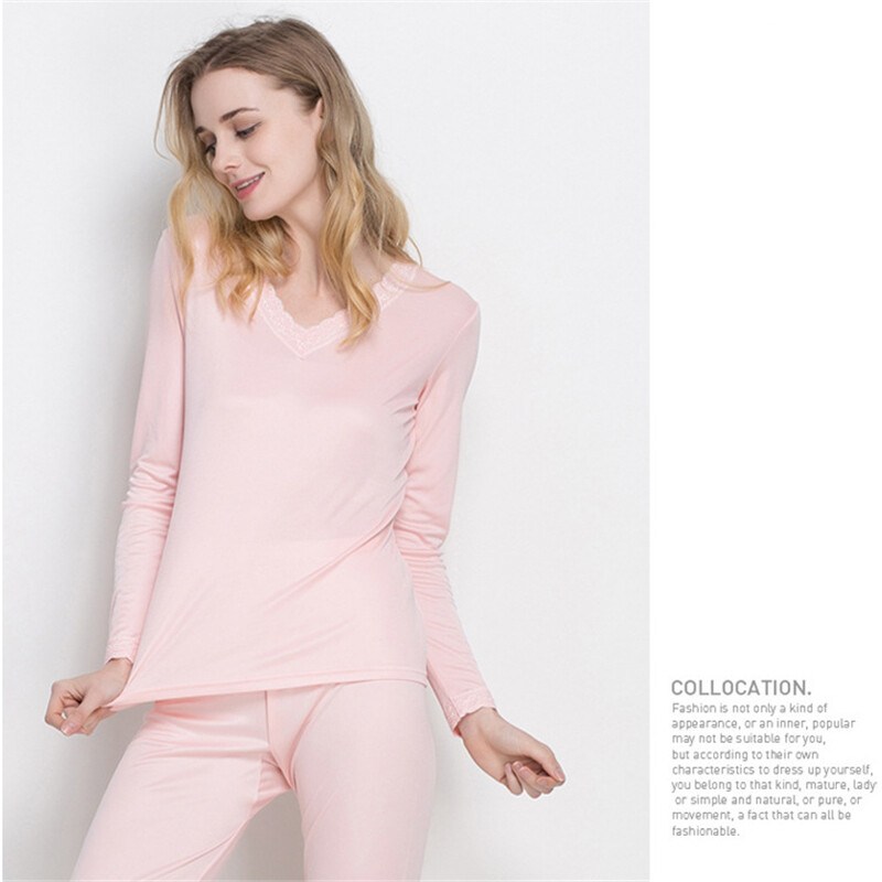 Real silk underwear for women V-neck silk thermal underwear Silk warm Long Johns