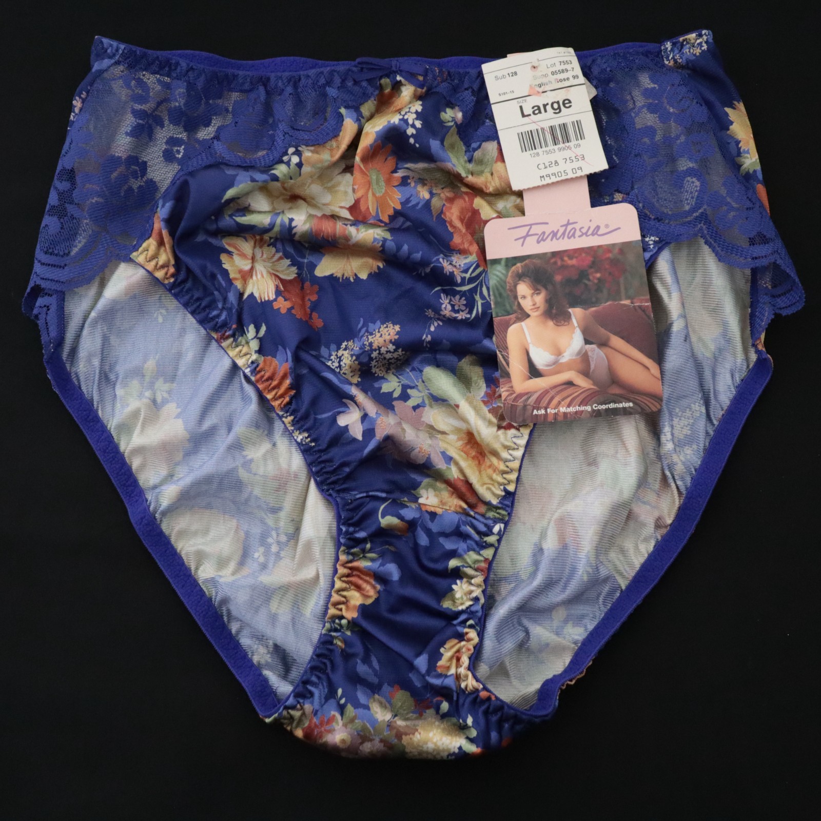 NEW JCPENNEY Fantasia VTG 90s Silky Smooth Chantilly High Cut Brief Panty LARGE