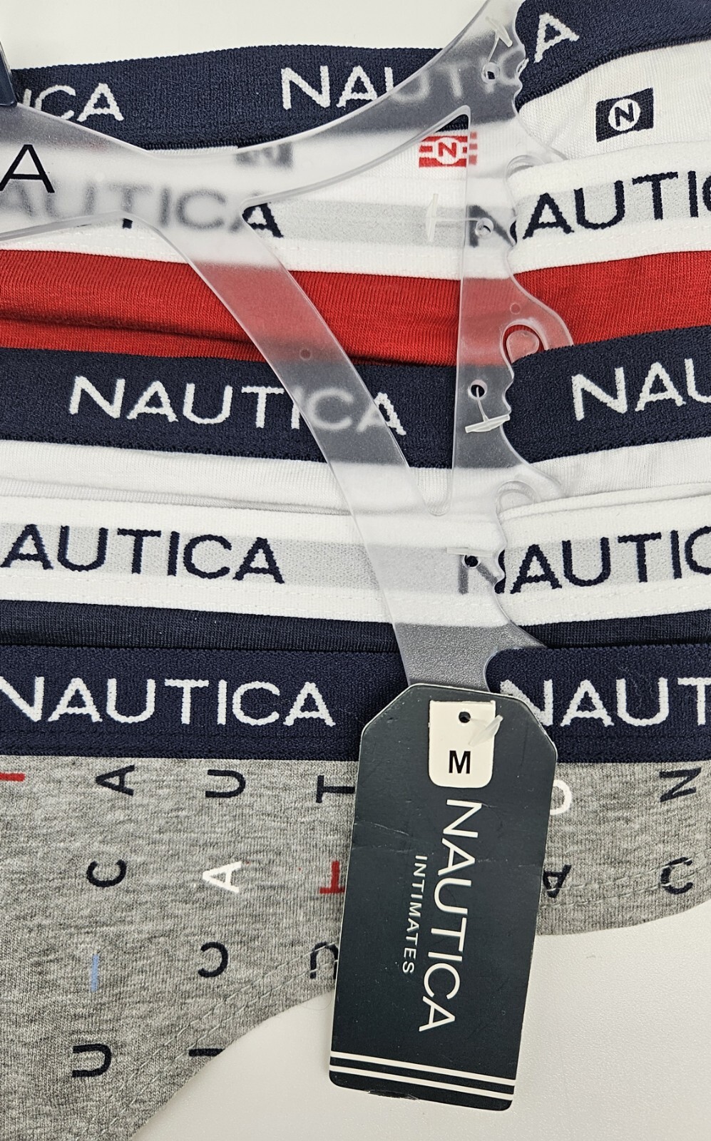 5 Pack NAUTICA Women’s M L XL Cotton Logo Thong Panties Navy Blue White Gray Red
