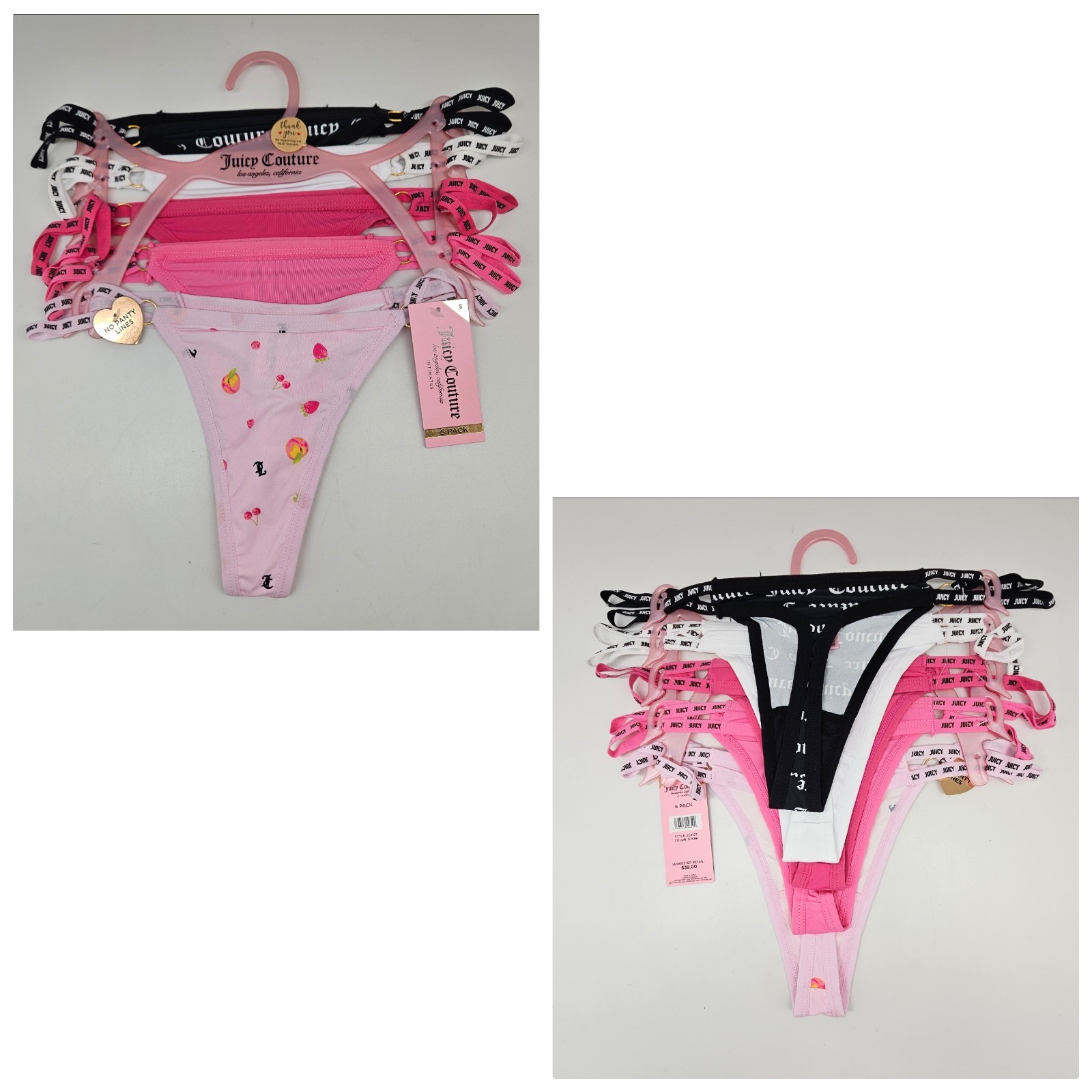 JUICY COUTURE 5 Pack Women’s S M L XL Logo Thong Panties Black White Pink