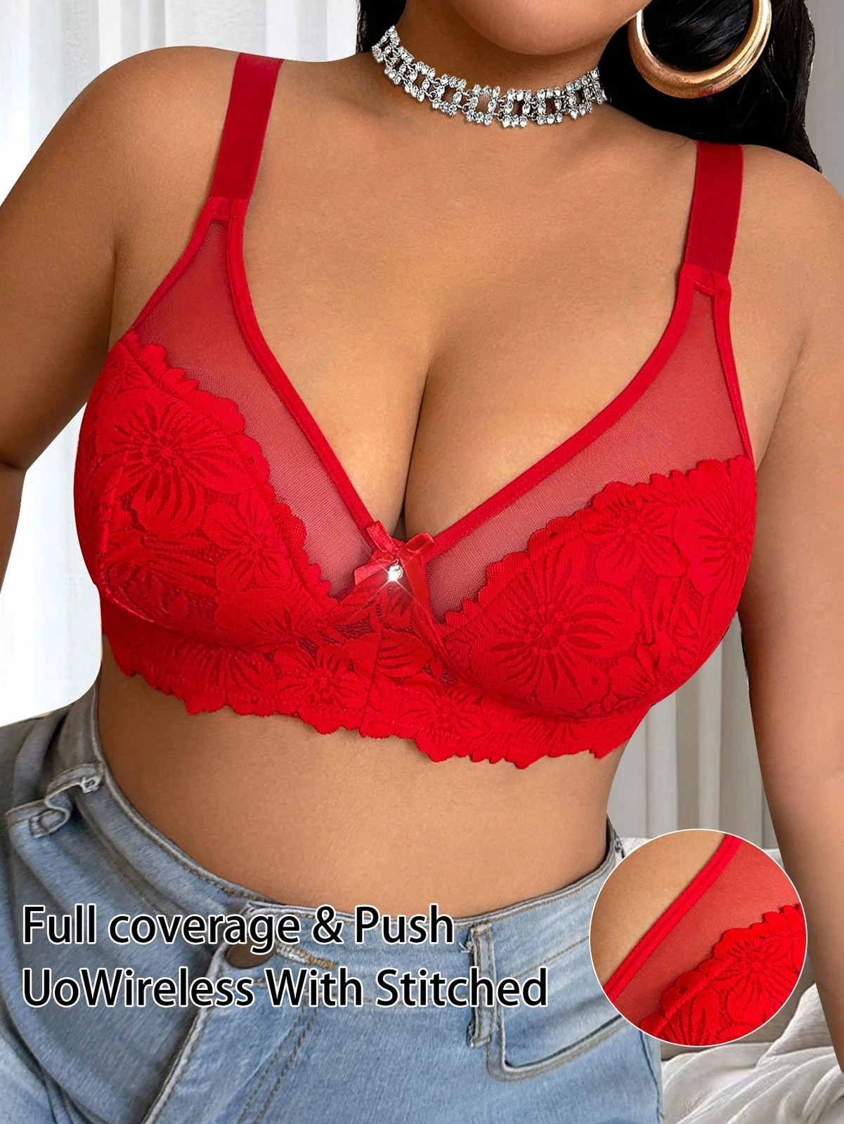 Ladies Plus Size Fashion Lace Patchwork Underwired Bra Cheap24